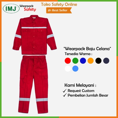 Setelan Baju Celana Safety IMJ Warna Merah